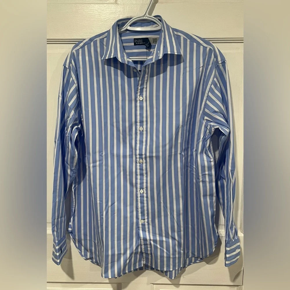 Polo Ralph Laurent Relaxed Fit Striped Cotton Shirt | Blue/White Stripe | size 8 - Picture 4 of 11